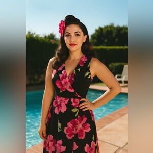 🖤💗🖤Leith black and purple floral maxi dress small